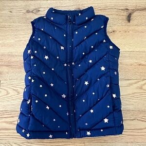 GAP Kids Puffer Vest - Navy Blue With Silver Stars - Size XS